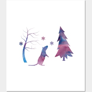 Rat Winter Scene With Snowflakes Art Posters and Art